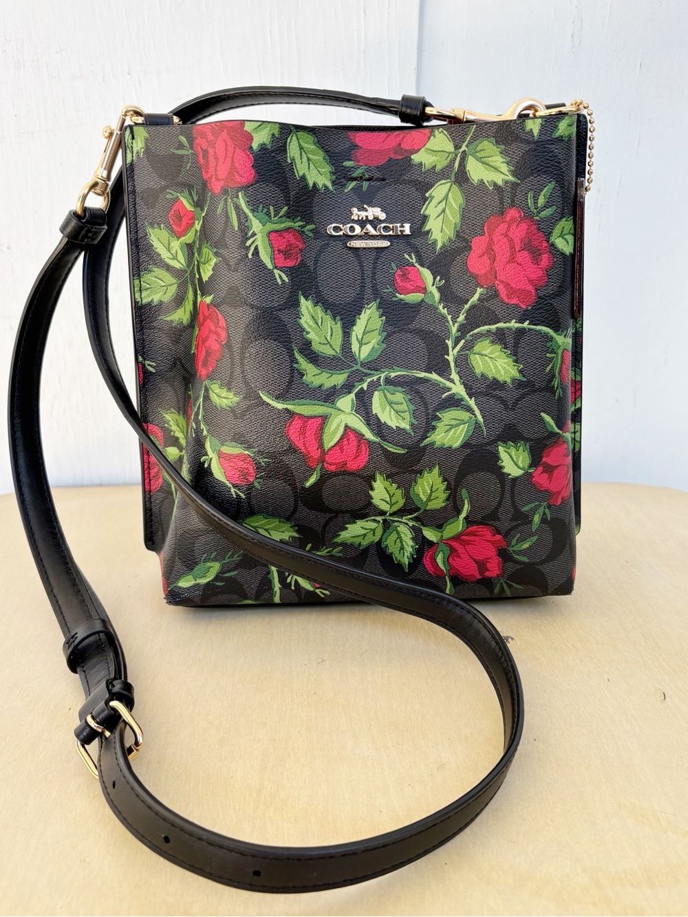 Coach Mollie Bucket Bag 22 In Signature Leather With Fairytale Rose Print $428